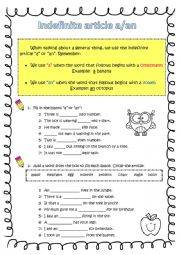 English Worksheet: indefinite article a/ an
