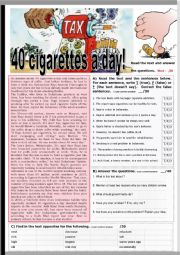 40 CIGARETTES A DAY - TEST - Reading + exercises + KEY