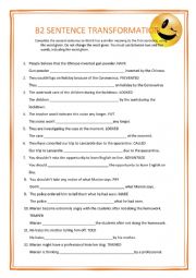 English Worksheet: B2 SENTENCE TRANSFORMATION 3 