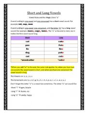 English Worksheet: Short and Long Vowel Rules
