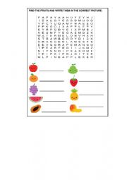 English Worksheet: Fruits word hunt