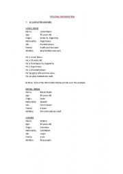 English Worksheet: PRSONAL INFORMATION