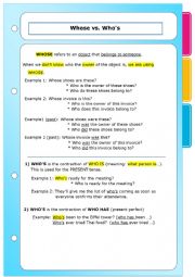 English Worksheet: Whose vs. Whos