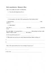 English Worksheet: Oral comprehension Humans to Mars