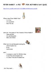 English Worksheet: Peter Rabbit: A pie for Mother�s Day quiz