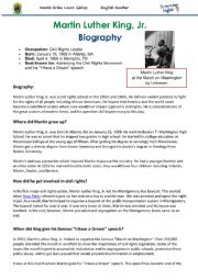 English Worksheet: Martin Luther King biography