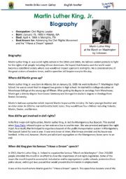 English Worksheet: Martin Luther King biography