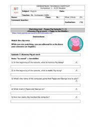 English Worksheet: Watching Comprehension: Peppa Pig