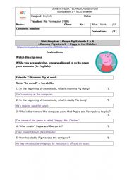 English Worksheet: Watching Comprehension: Peppa Pig