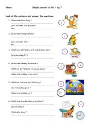 English Worksheet: Garfield and present tenses