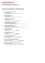 English Worksheet: Reported speech - Exercises