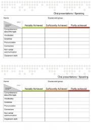 English Worksheet: oral presentation rubric 