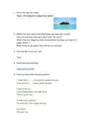 English Worksheet: Stranded on a deserted island - lesson plan