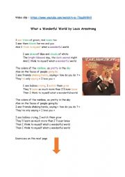 English Worksheet: What a wonderful World Song study