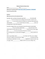 Simple past and past continuous worksheet - grade 6 