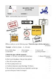 English Worksheet: READING TEST: A2 LEVEL  (PART 1 -  KEYS INCLUDED)