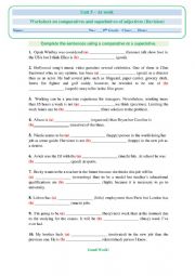 Worksheet on Adjectives - Comparative and Superlative