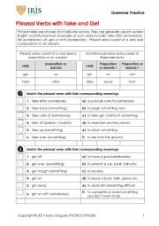 English Worksheet: Phrasal Verbs with Get and Take