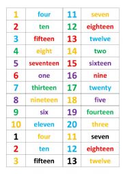 Numbers 1-20 domino