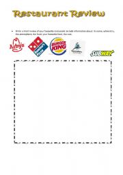 English Worksheet: RESTAURANT REVIEW