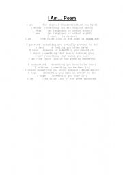 English Worksheet: I am ...a poem
