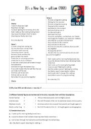 English Worksheet: American figures: Its a New Day - Will.I.Am