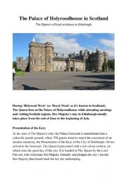 English Worksheet: The Palace of Holyroodhouse in Scotland