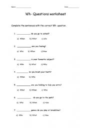 English Worksheet: Wh- Questions What and When 