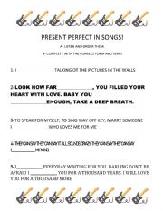 English Worksheet: PRESENT PERFECT IN SONGS! 