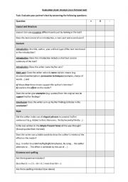 English Worksheet: Peer Evaluation Sheet  Analysis