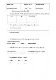 English Worksheet: mid-term exam 1st grade