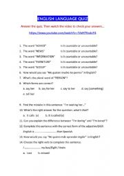 English Worksheet: English Language Quiz