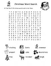 English Worksheet: A Christmas Wordsearch