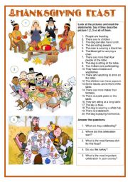 English Worksheet: Picture description - Thanksgiving feast