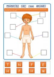 English Worksheet: Parts of the BODY  Matching Initial letter - KIDS