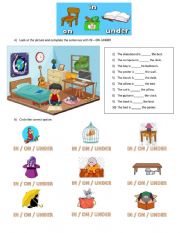 English Worksheet: IN / ON / UNDER