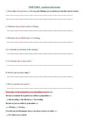 English Worksheet: school timetable questions