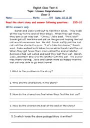 English Worksheet: Unseen comprehension test paper