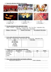 English Worksheet: Celebrations