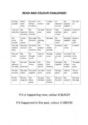 English Worksheet: Read and colour past/present tense challenge
