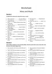 English Worksheet: exercises much and many 