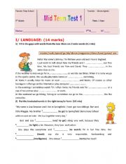 English Worksheet: Mid-term test 1 7th form