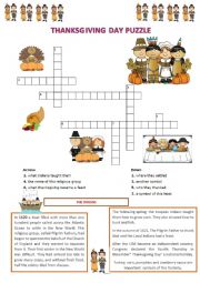 English Worksheet: Thanksgiving day puzzle and wordsearch