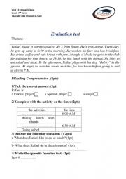 English Worksheet: evaluation test first year 7th form