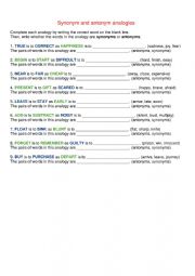 English Worksheet: Synonym and Antonym