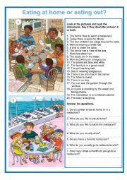 English Worksheet: Picture description - Eating at home or eating out?