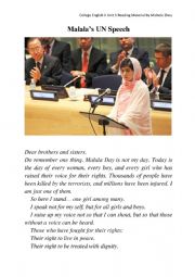 English Worksheet: i am Malala  Reading Exercise