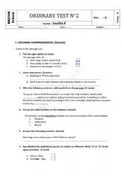 English Worksheet: Mid-term-test N2