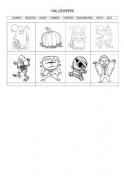 English Worksheet: Halloween Vocabulary - match and colour