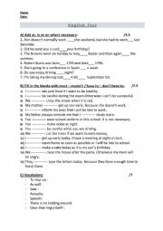 English Worksheet: in/on/at -must/have to english test